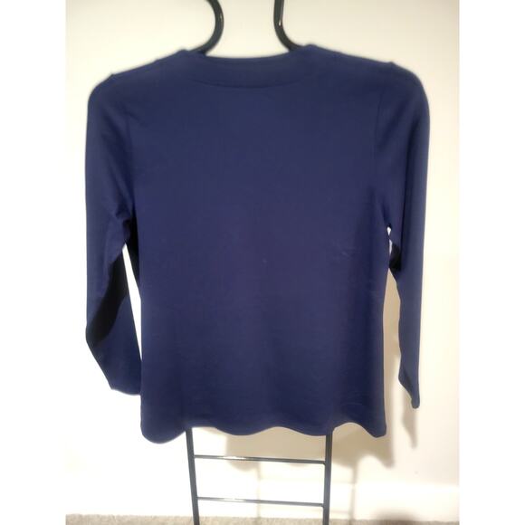 BEAUTIFUL Lawrence Zarian Navy Small Silky Ponte Top Faux Pearls A630470 NWOT - Picture 7 of 9